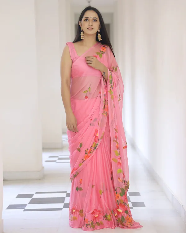 Coral_Floral_H_Painted_Chiffon_Saree_For_Women